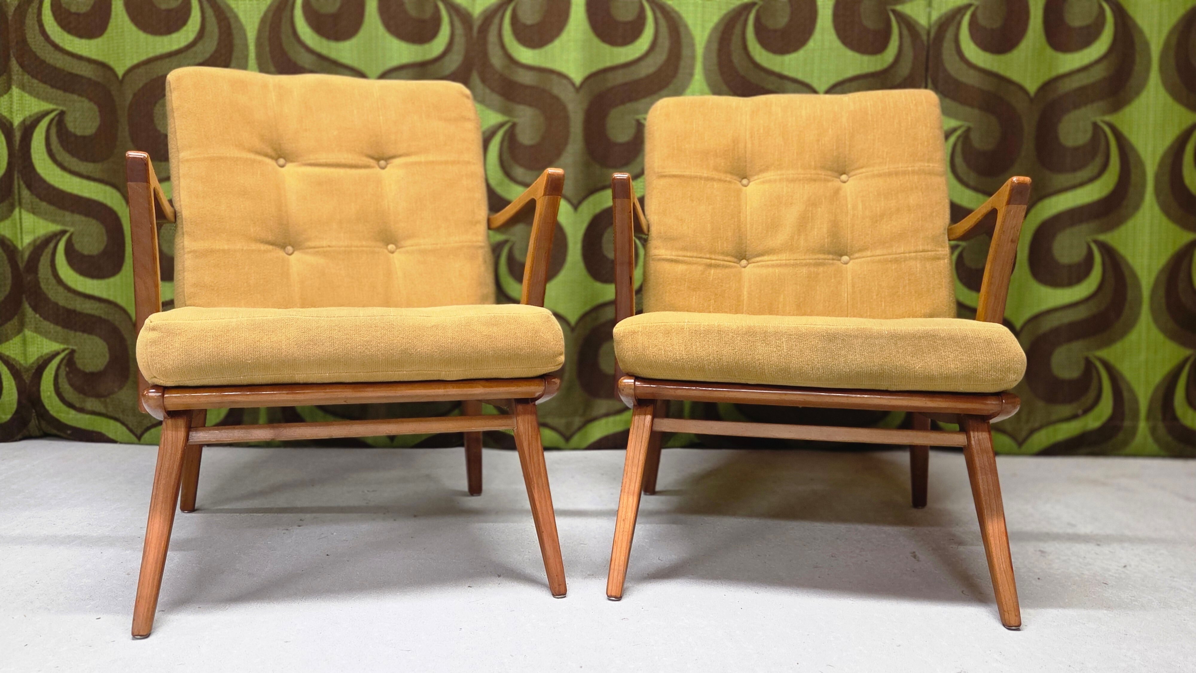Pair of vintage Scandinavian armchairs 1960 curved beech