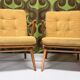 Pair of vintage Scandinavian armchairs 1960 curved beech