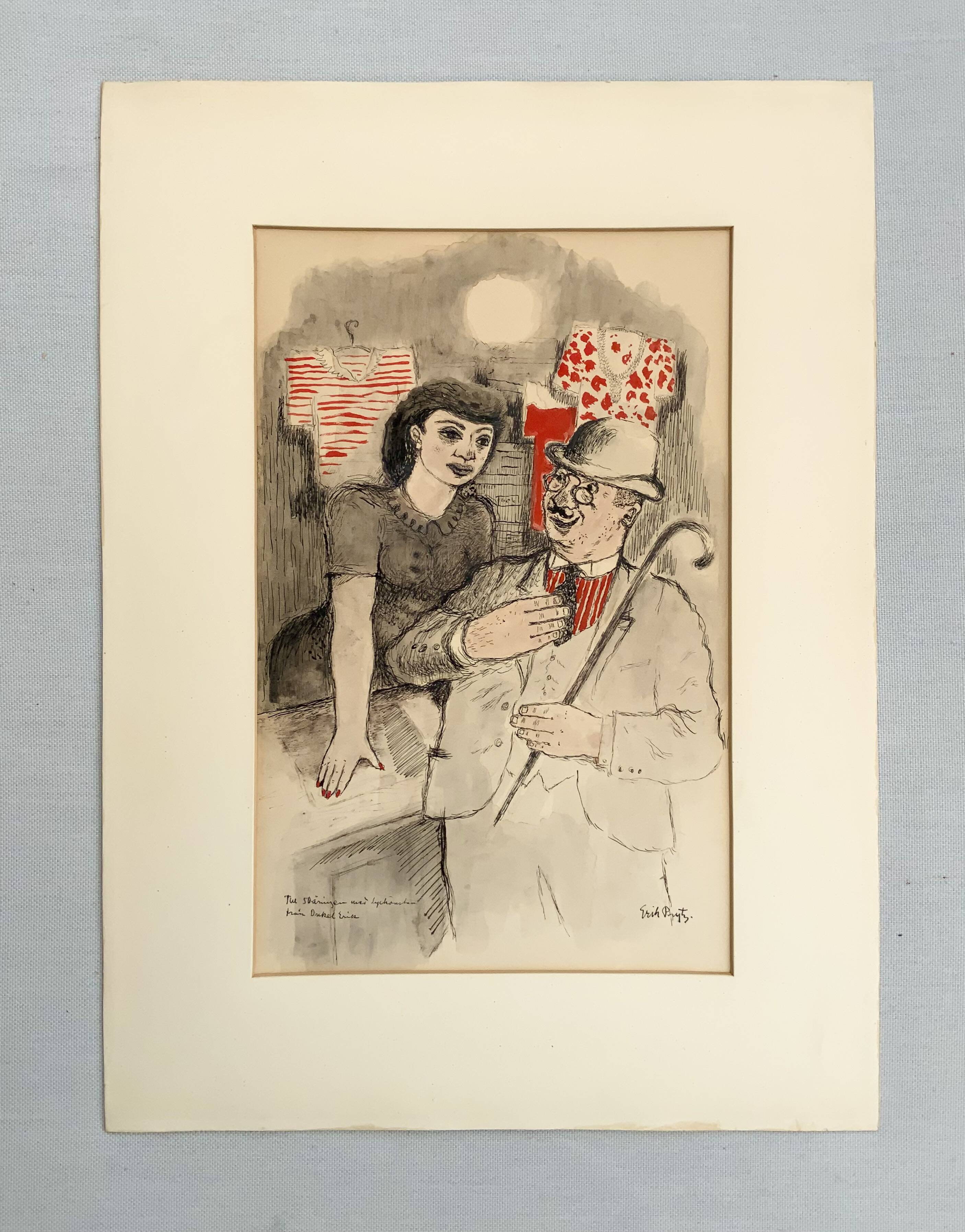 Vintage portait of gentleman and wooman by ink