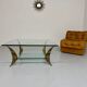 Glass coffee table with solid brass legs, Italian design from the 60s