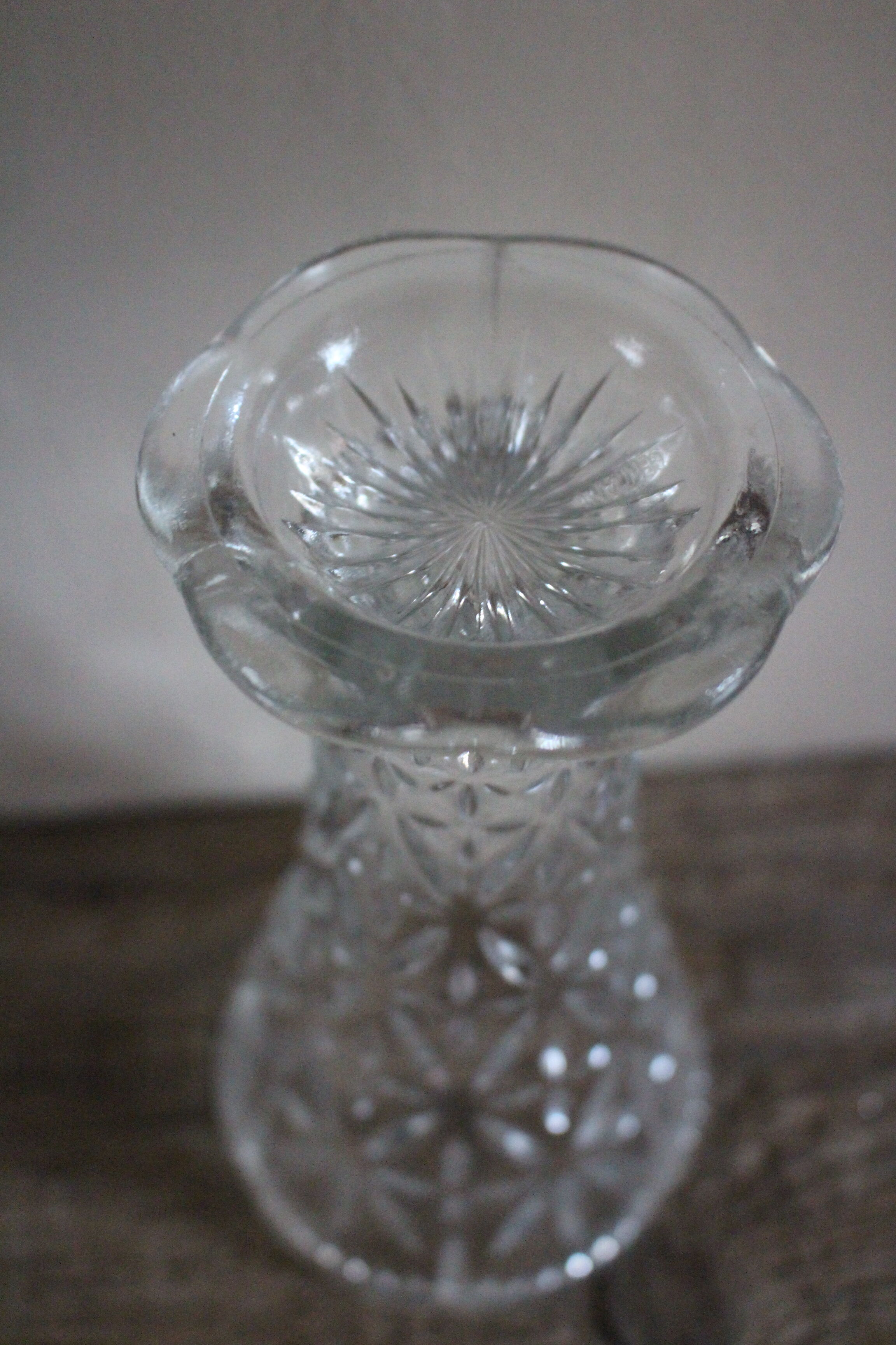 Transparent carved glass vase flowers