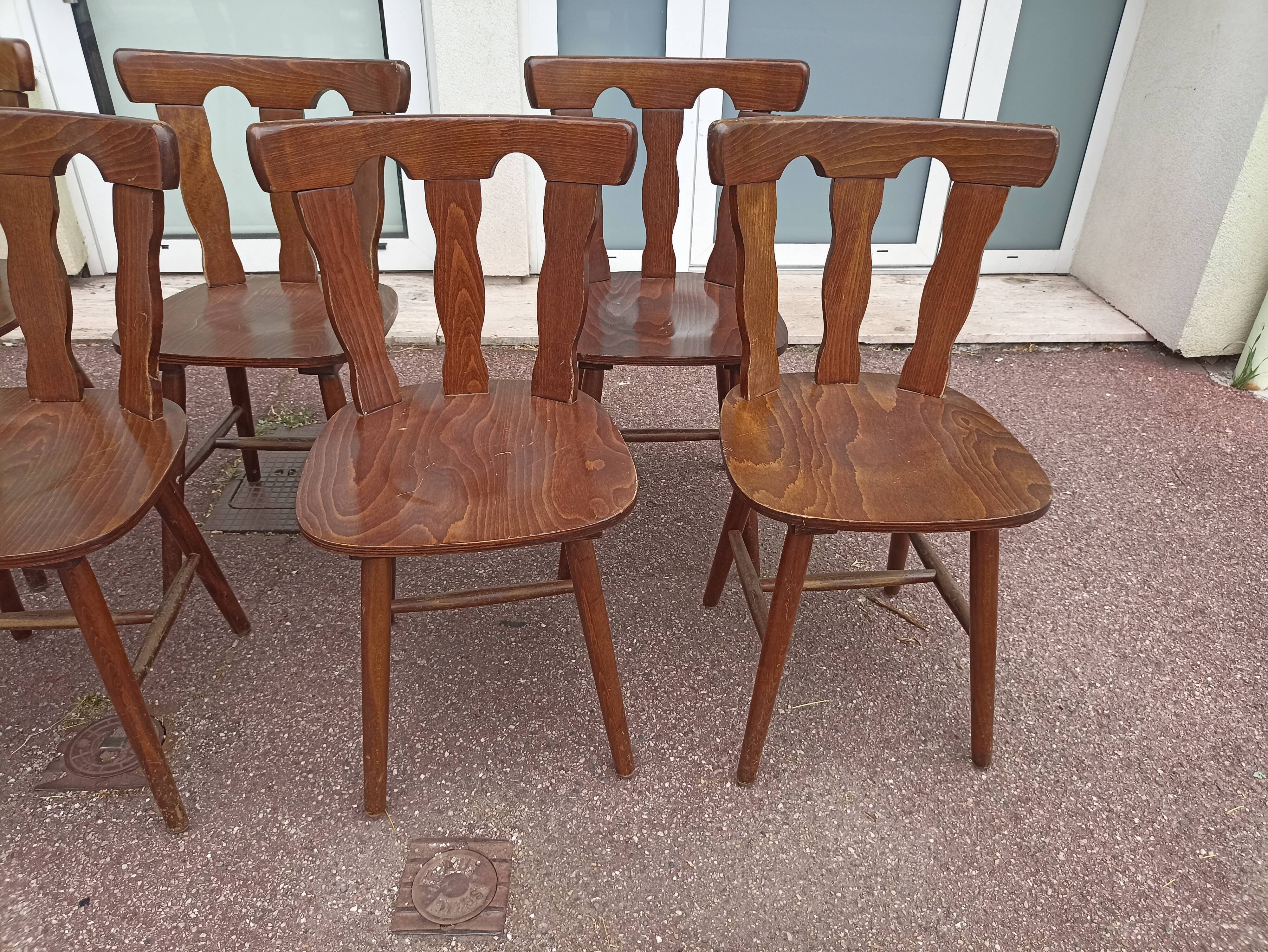 Lot 7 chaises de bistrot bois, année 70/80/90