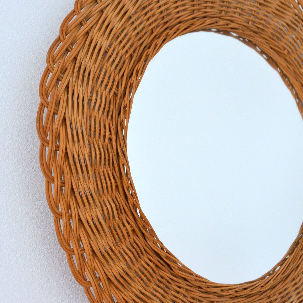 Vintage 1960s woven rattan mirror