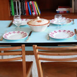 Blue formica table extensions and 2 drawers