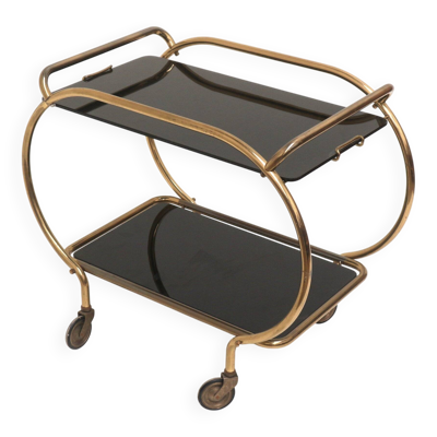 Desserte de bar / desserte / table d'appoint en laiton et verre noir par Grünstadt