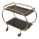 Brass and black glass bar cart / serving cart / side table by Grünstadt