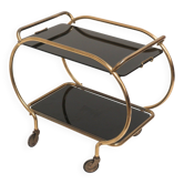 Brass and black glass bar cart / serving cart / side table by Grünstadt