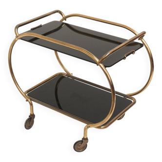 Desserte de bar / desserte / table d'appoint en laiton et verre noir par Grünstadt