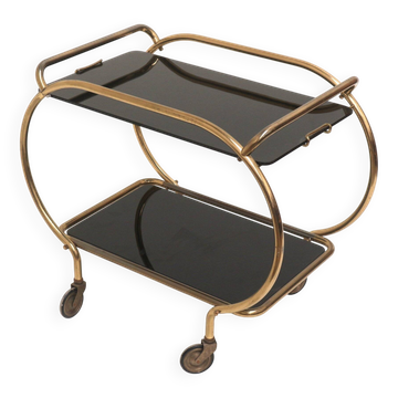 Brass and black glass bar cart / serving cart / side table by Grünstadt