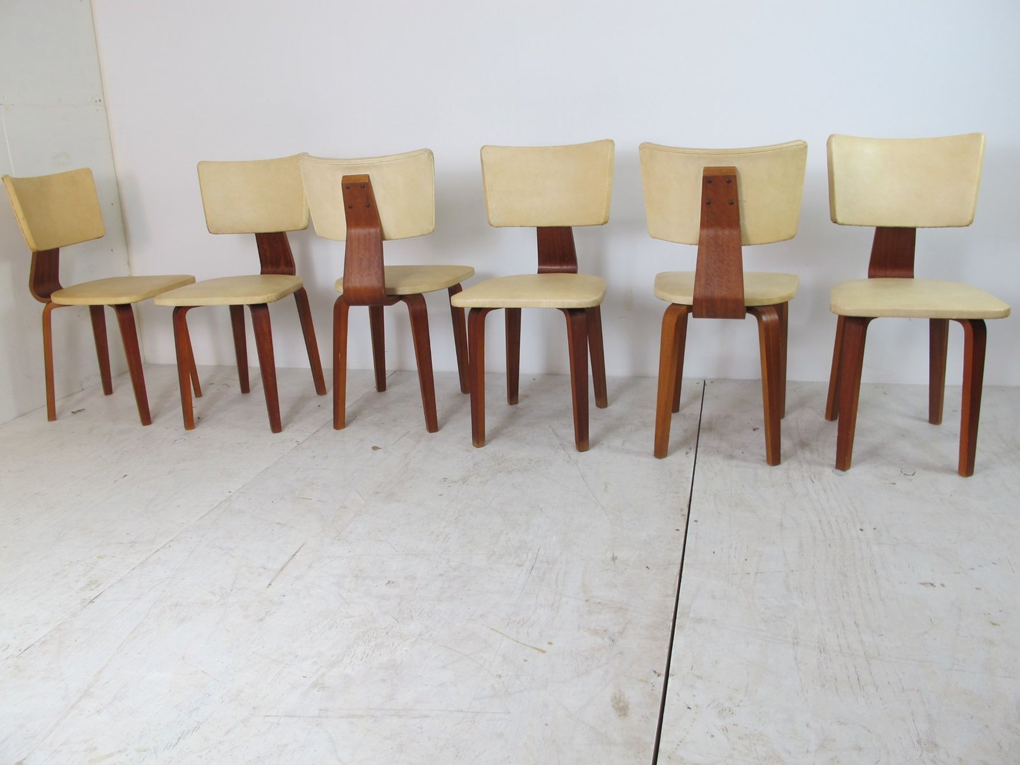 Set of 6 mid-century vintage plywood lounge chairs by Cor Alons for Gouda den Boer