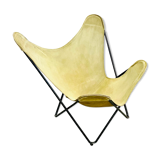 Chaise papillon vintage en cuir de daim vert, années 1970