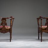 19th century Italian Renaissance style carved walnut corner chairs, set of 2