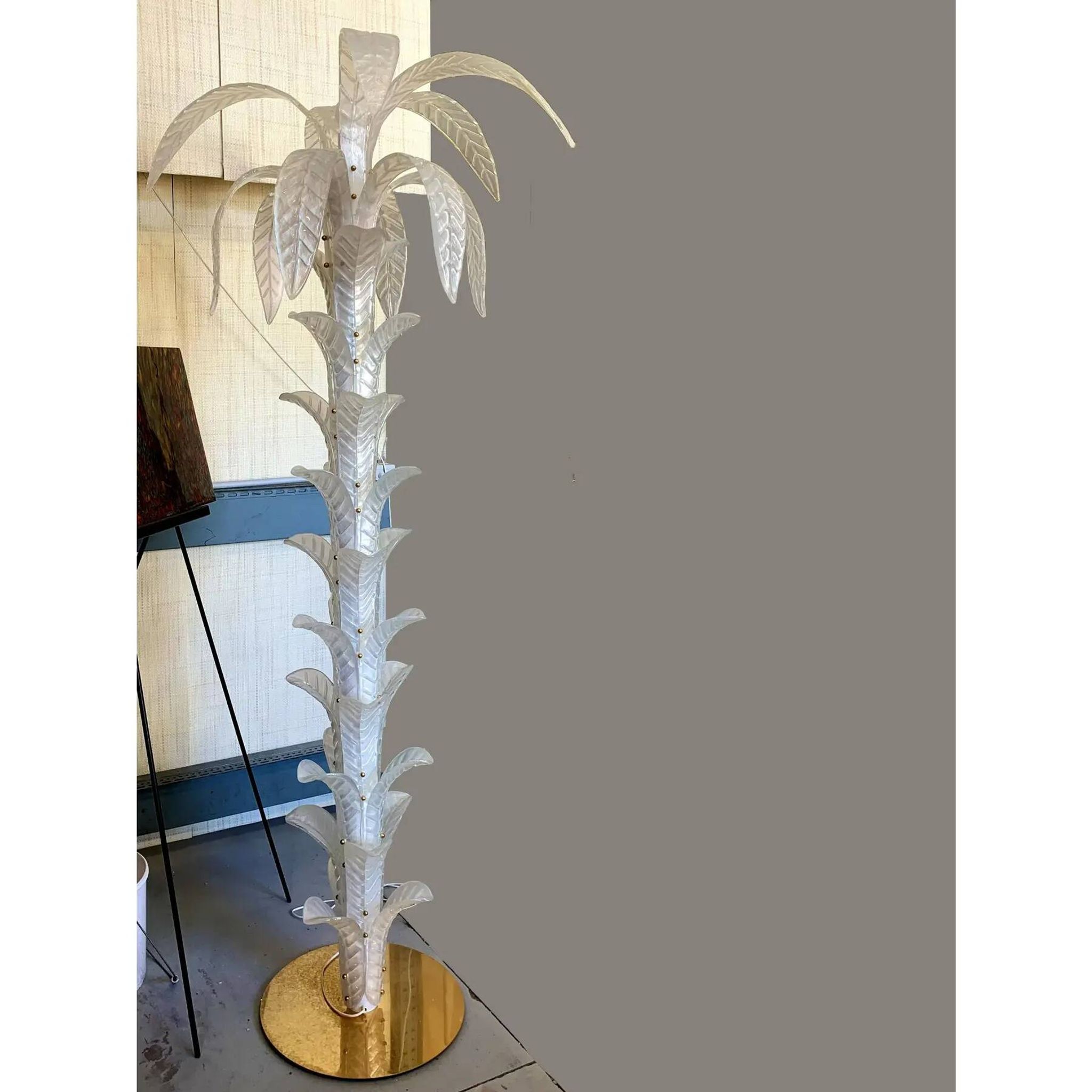 Vintage Opalino Palm Tree Murano Glass Floor Lamp, in the Style of Napoleon