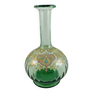Moser Type Green Enamelled Glass Ball Vase Soliflore - 1900