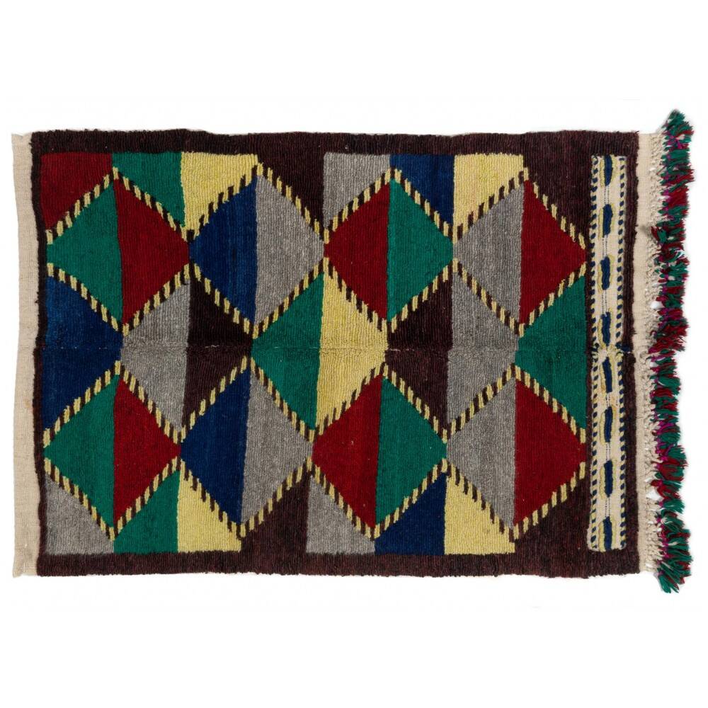 One-of-a-Kind Colorful Vintage Handmade Turkish Tulu Rug with Geometric Design, 100% Wool