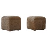French mid-century cube poufs, a pair of lambswool stools, 1960s.