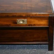 Vintage Military Campaign Coffee Table in Brass and Hardwood with Drawers