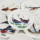 Service modèle oiseaux en faïence polychrome Gien peinte à la main
