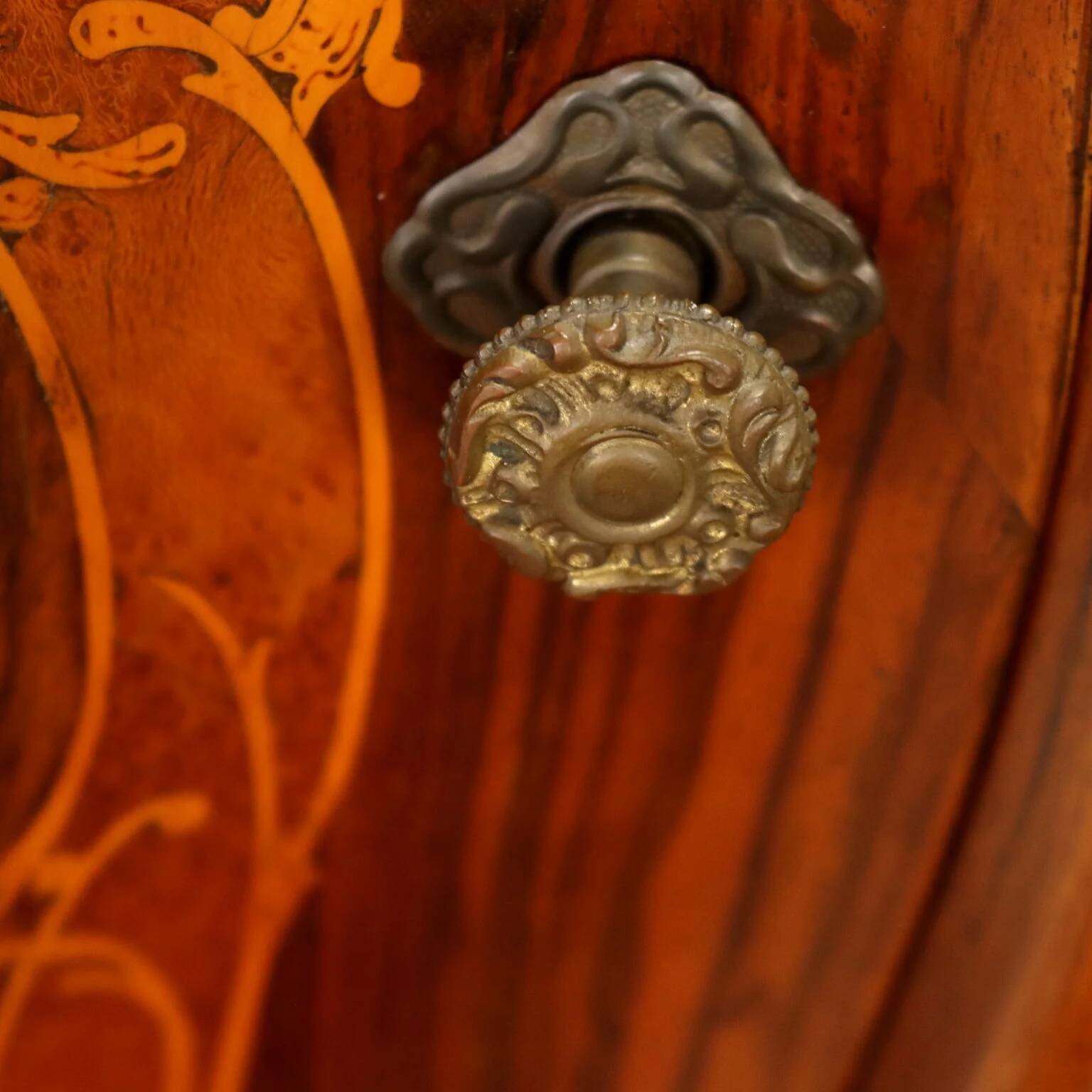 Antique baroque bedside tables in walnut and marble, Italy, 20th century.