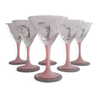 Lot de 6 verres à cocktail années 80