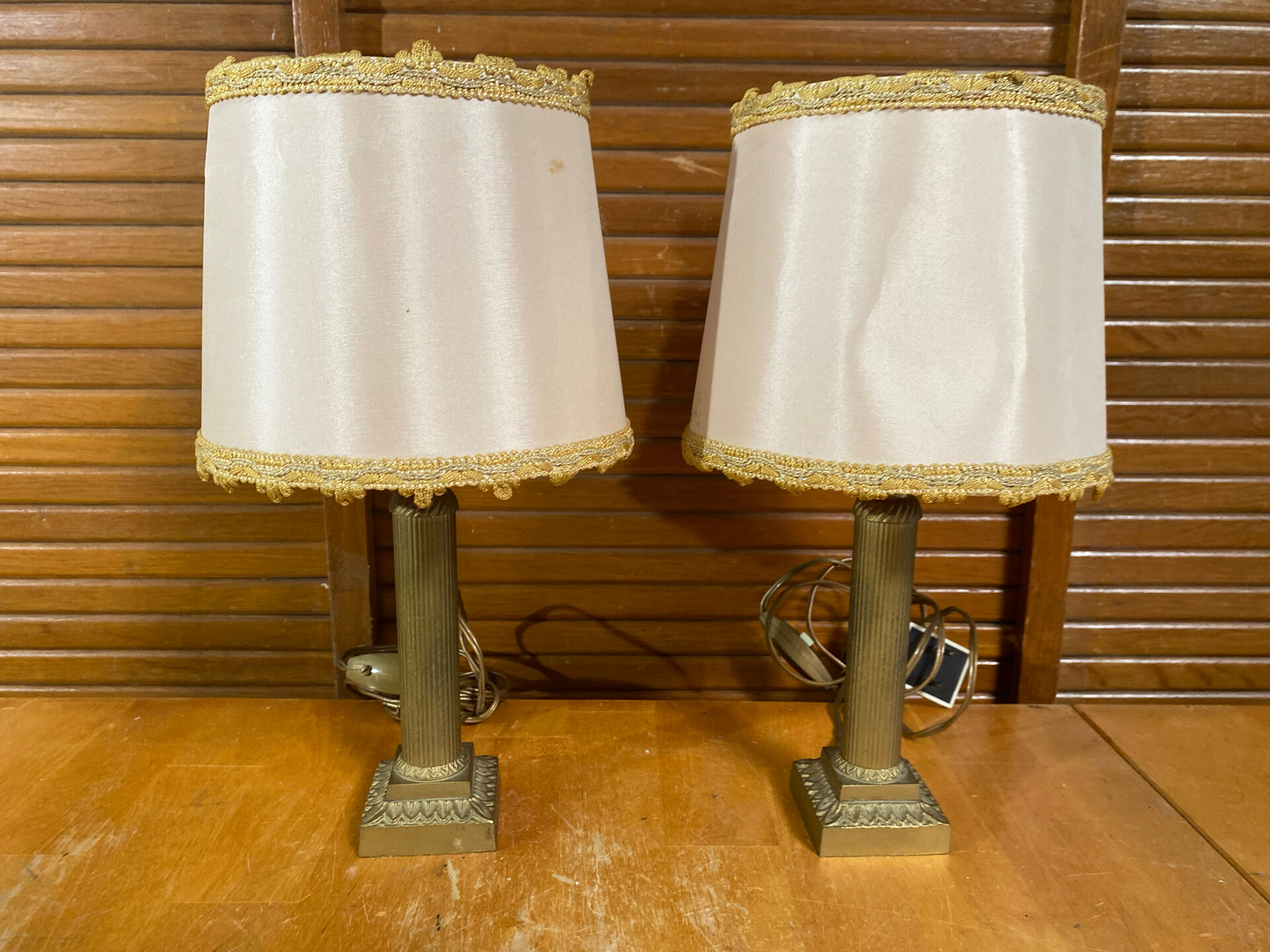 Pair of Antique Neoclassical Bedside Lamps Column Gilded Bronze France