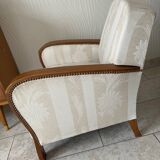Pair of art deco armchairs in wood and floral fabric