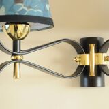 Pair of vintage black and gold wall lights - 18th century foliage lampshade