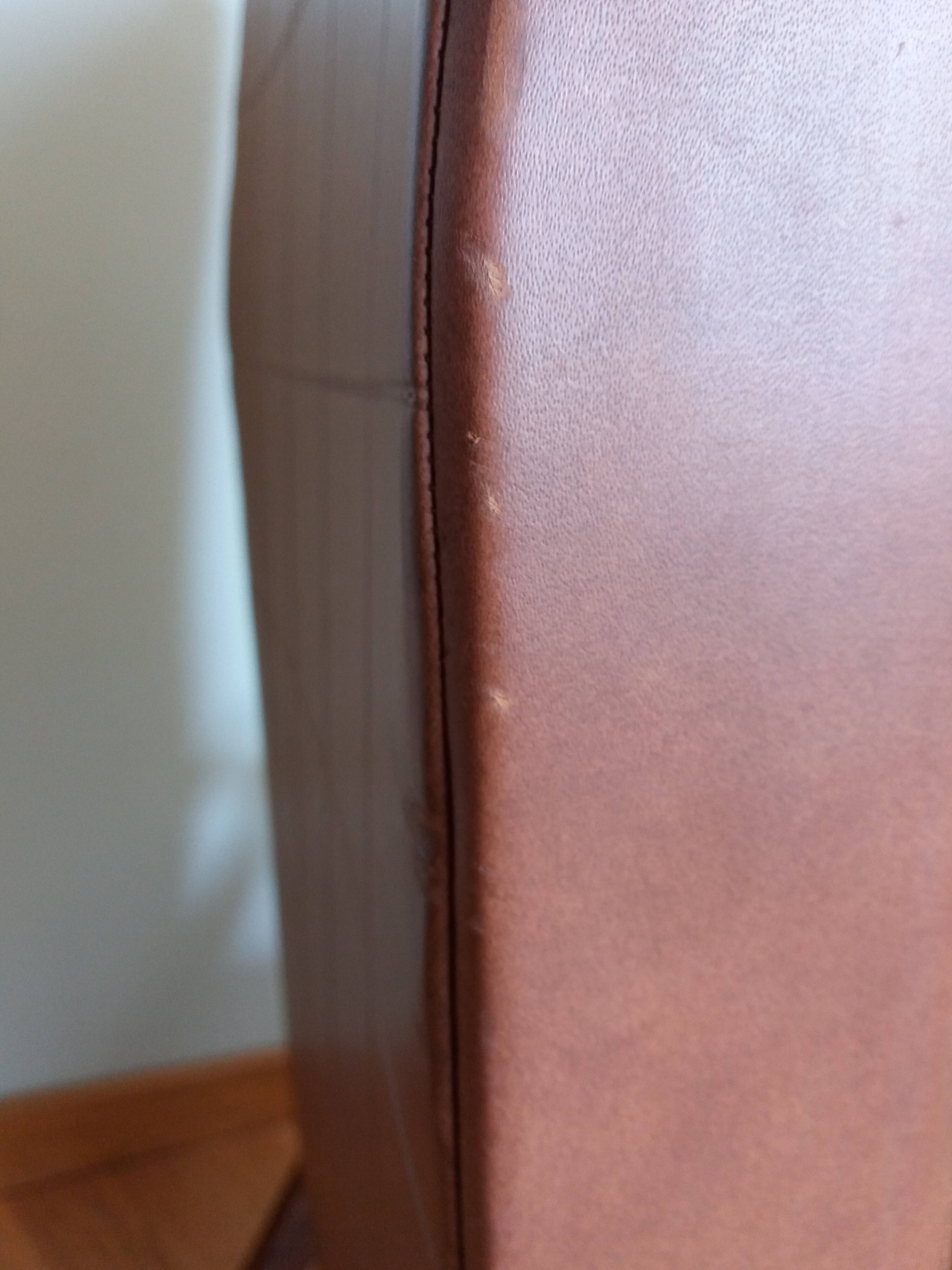 Scandinavian brown skai and wood armchair