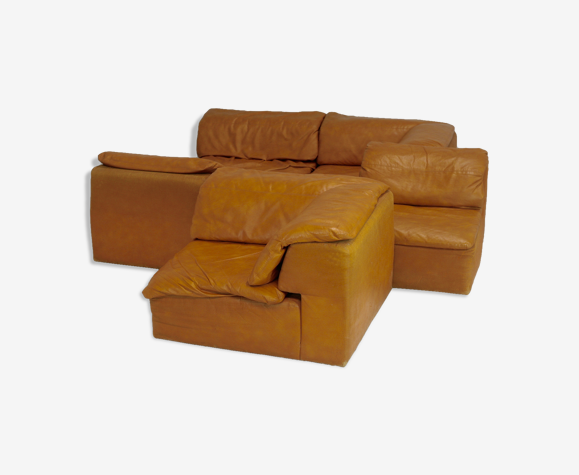 Canapé modulable 5 chauffeuses, mousse et simili-cuir, France, circa 1970