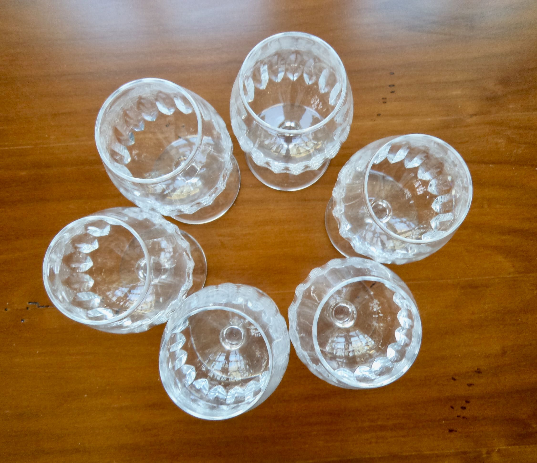 Set of 6 cut crystal cognac glasses