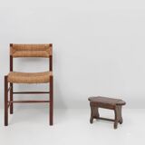 Tabouret bas rustique français en bois peint, vers 1900