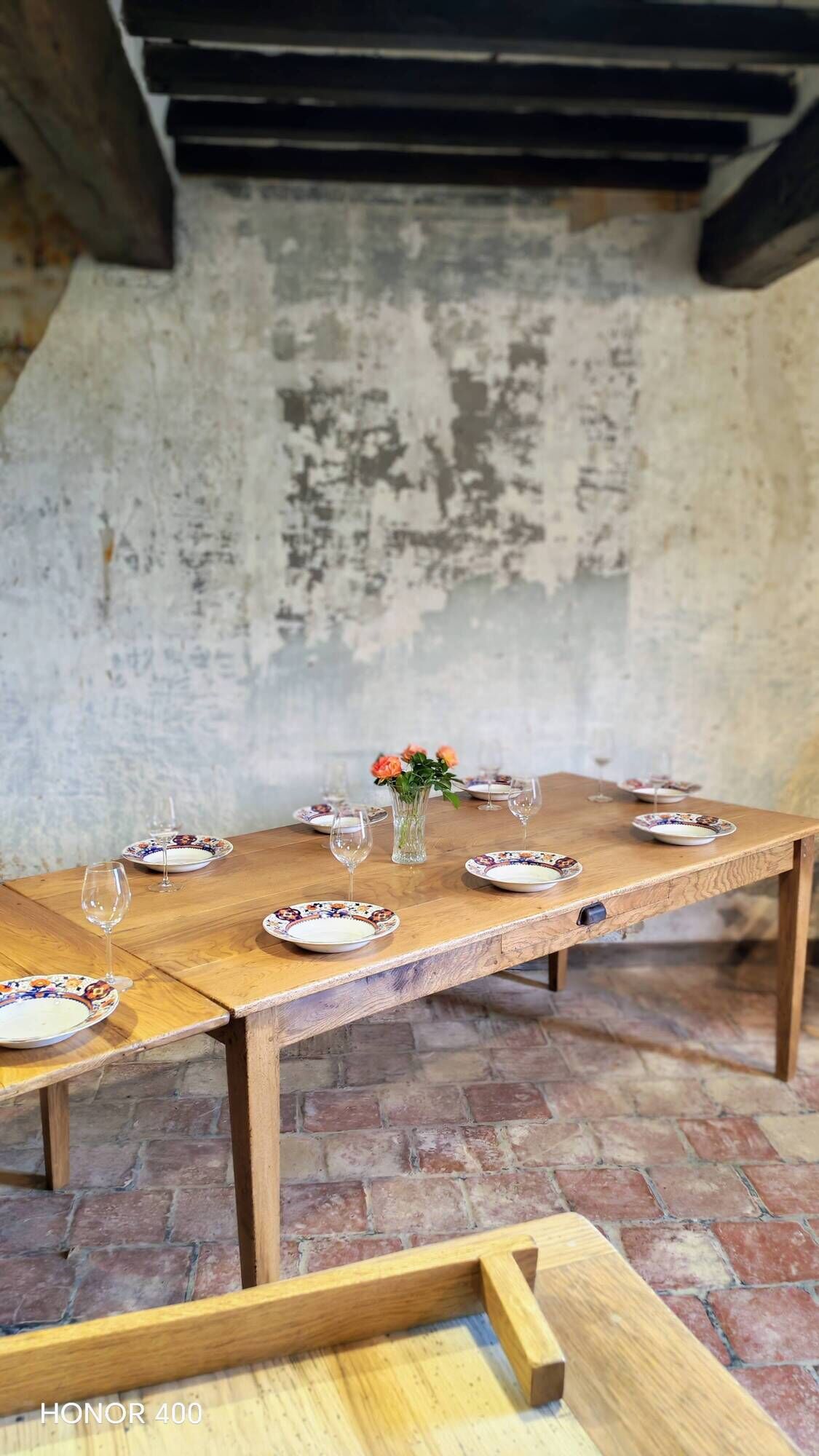 Large authentic farmhouse table made of solid French oak.