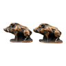 Pair of bronze bookends decorated with wild boars mid-twentieth