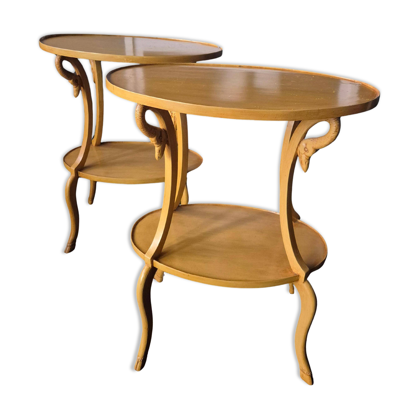 Pair of side tables decorated with swans. Empire style, Italy mid-1900s.