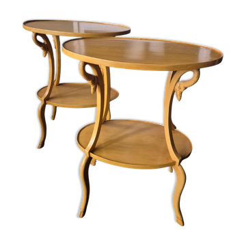Pair of side tables decorated with swans. Empire style, Italy mid-1900s.