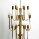 Three staged 18 arm Mid Century brass chandelier with a long brass rod