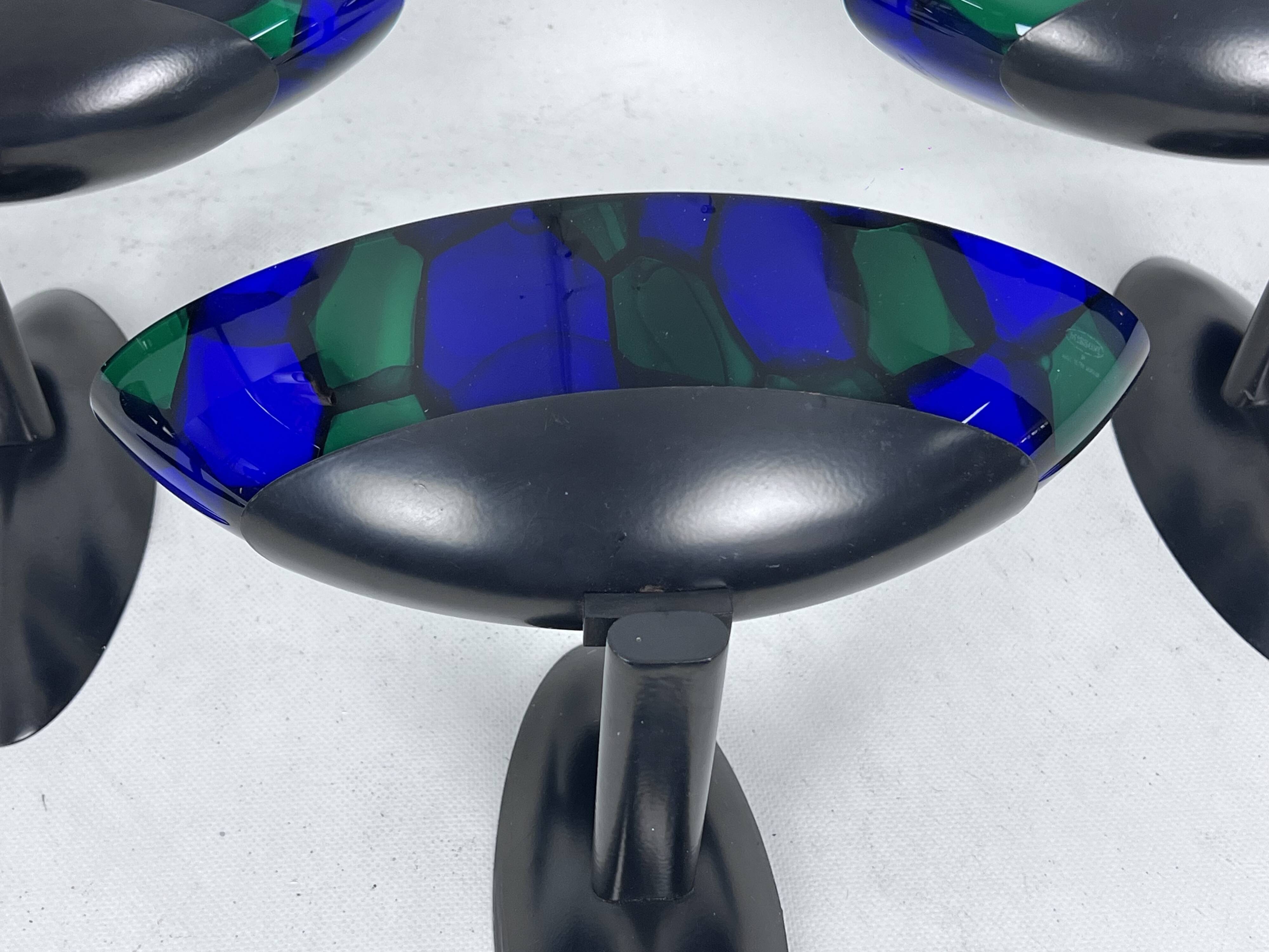 Ottavio Missoni, four large wall lamps in murano glass and metal. Italy 1980s