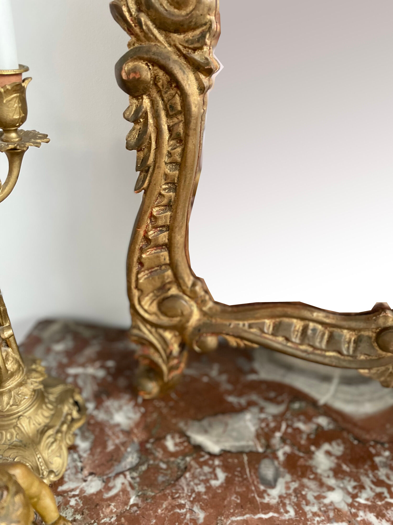 Antique mirror in stuccoed and gilded wood - rocaille style - France 50x86cm