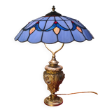 1900 solid bronze lamp inlaid with enamel glass lampshade