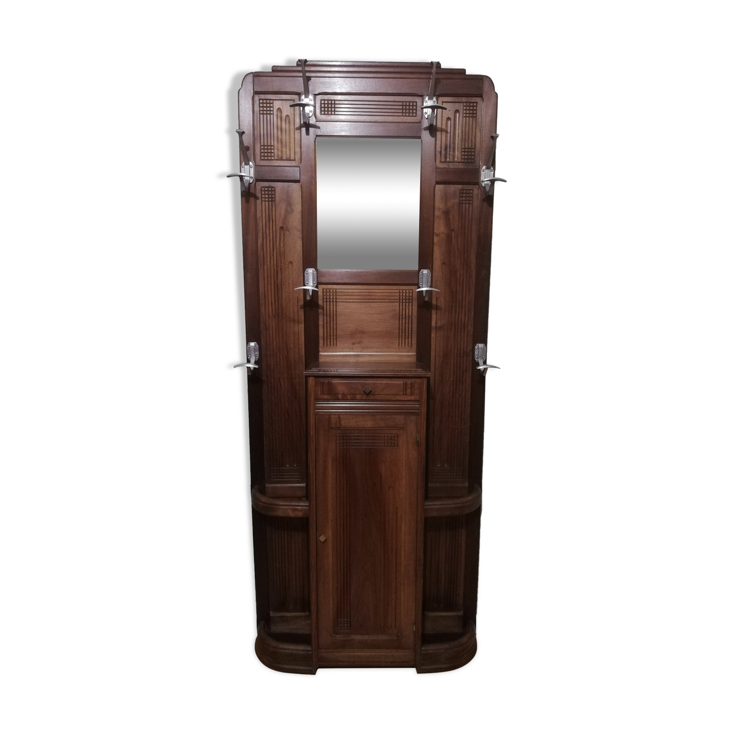 Art Deco cloakroom rack in stained oak