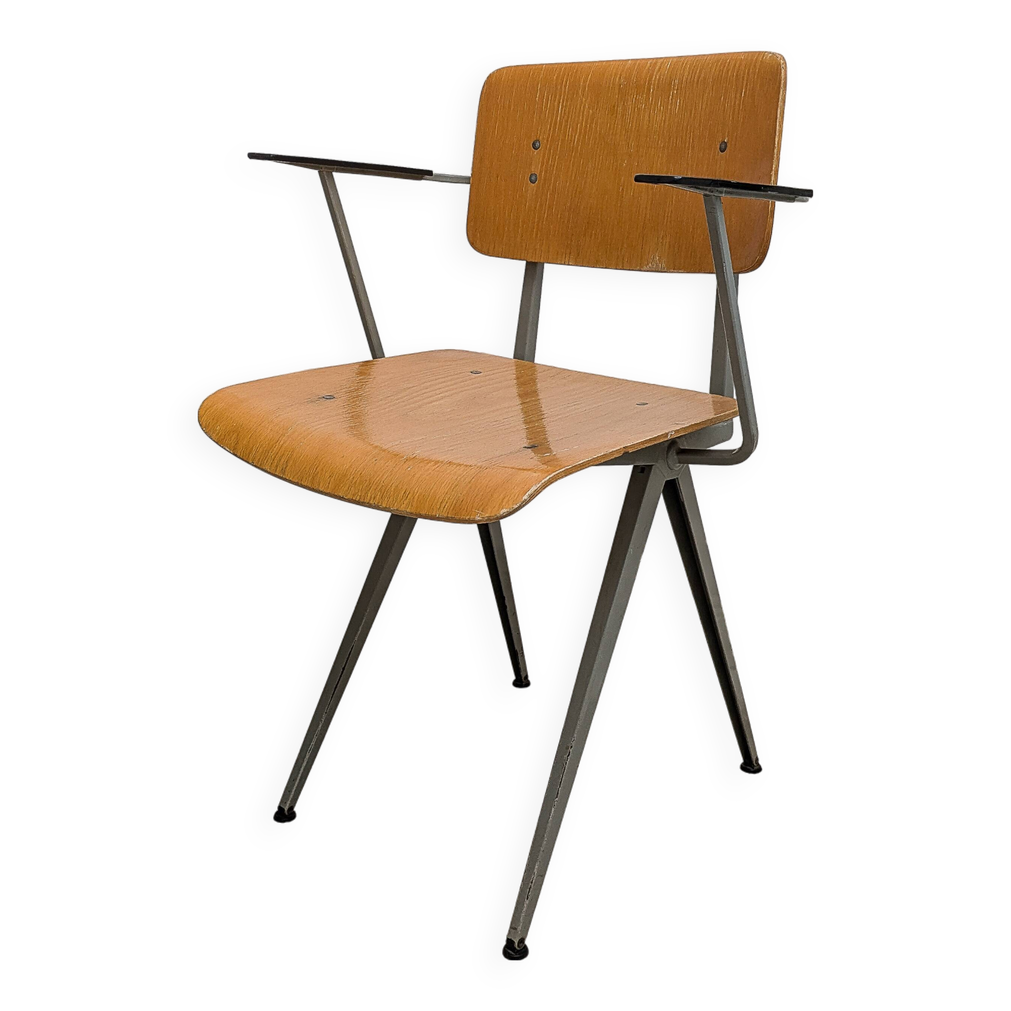 Chaise mid century accoudoirs marko holland bois métal marron noir vintage rétro chaise d'architecte