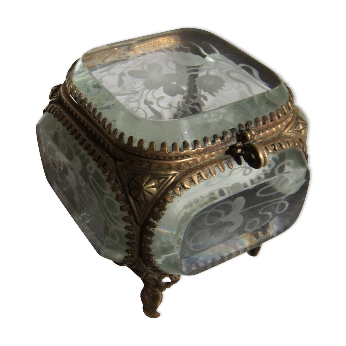 Napoleon III jewellery box bevelled glass engraved box box