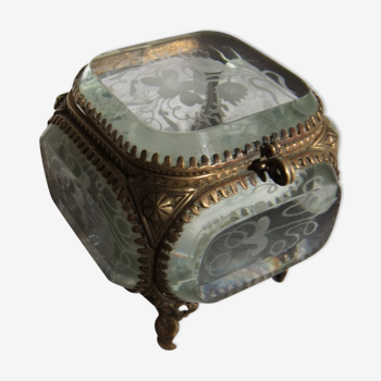 Boite à bijoux Napoléon III verre biseauté gravé  coffre coffret