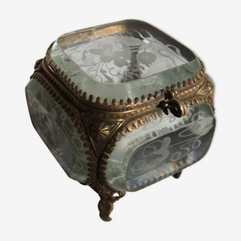 Napoleon III jewellery box bevelled glass engraved box box