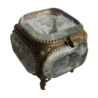 Napoleon III jewellery box bevelled glass engraved box box