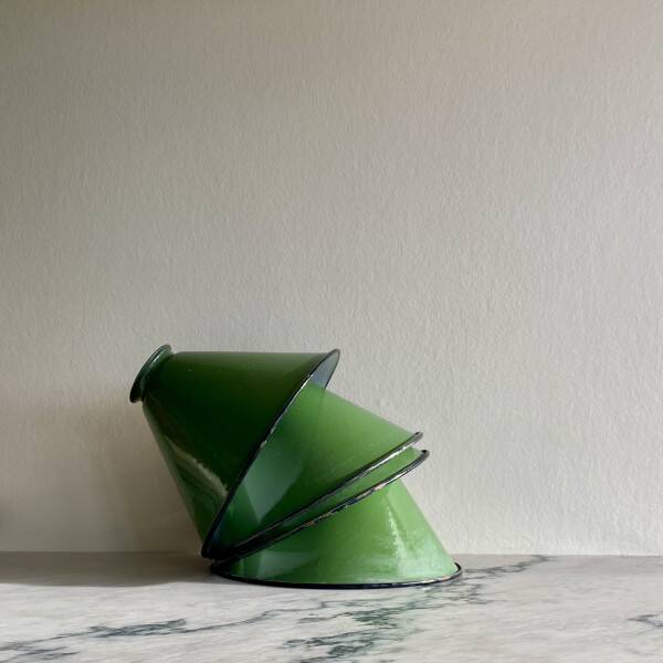 Green enamelled lampshades x4