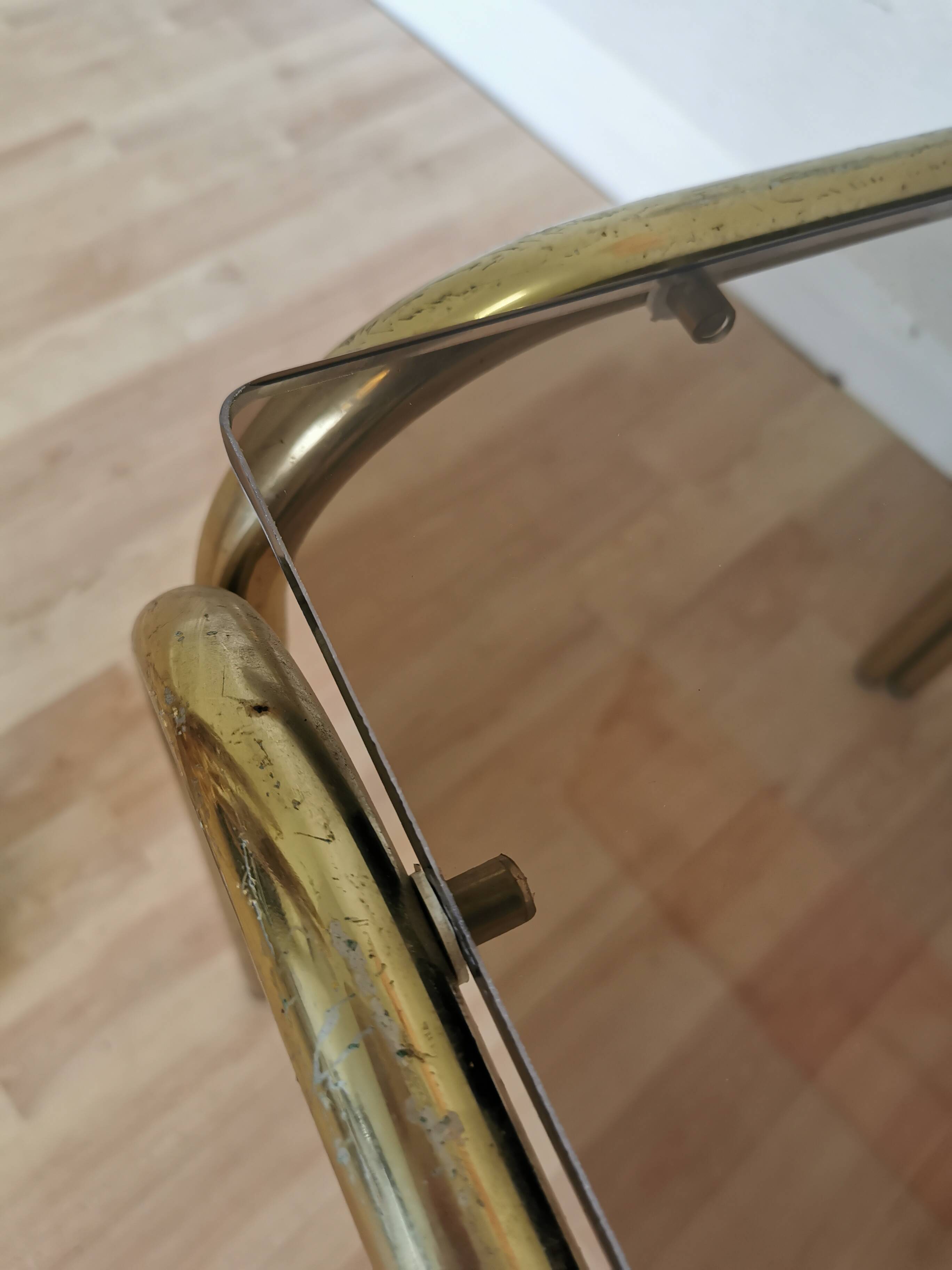 Vintage Italian Coffee Table: Brass & Smoked Glass, Mid-Century Modern