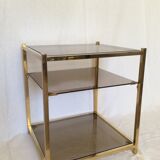 End table in metal gold chrome to three trays of smoked glass years 70/80