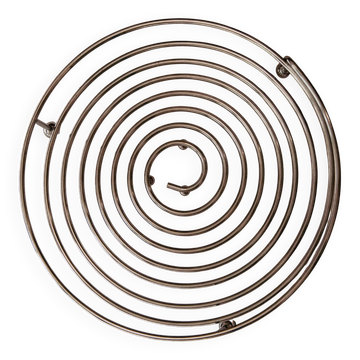 Chrome metal spiral fruit bowl on ball feet.