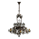 Lustre ancien en métal et verre à 6 lumières, Italie, XXe siècle